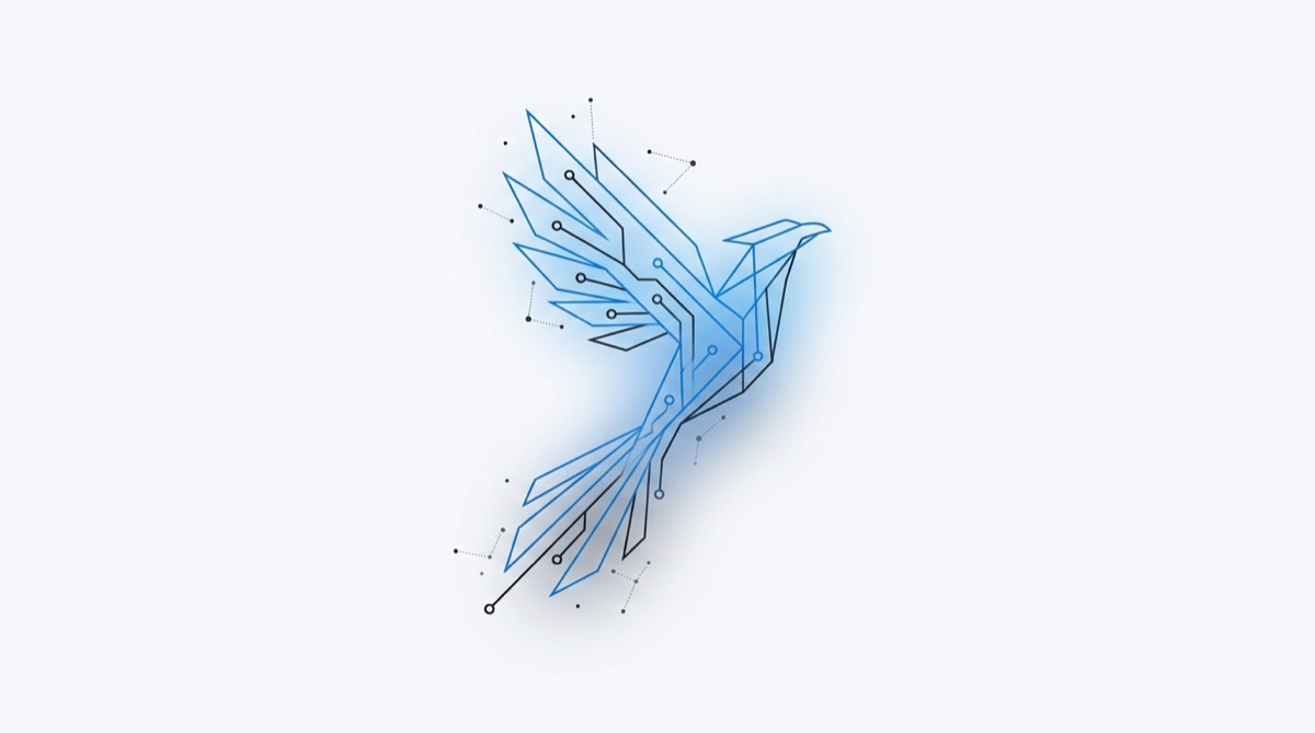 Minimal blue line illustration of a phoenix rising, representing Anthropic's new Claude Fable 5 AI model